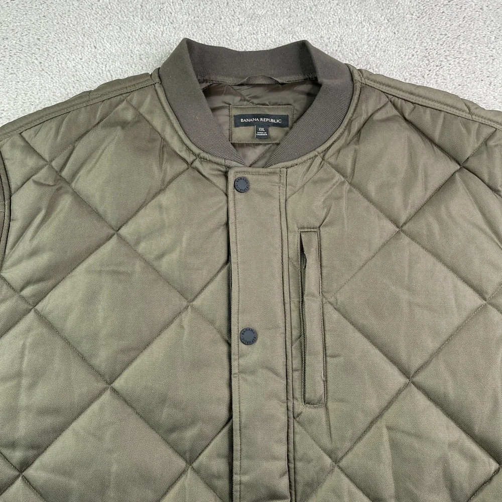 Banana Republic Jacket Mens XXL Olive Green Quilted Bomber Snap Zip Up Coat